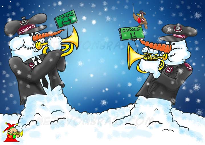 salvation army Snowmen christmas carolling cartoon