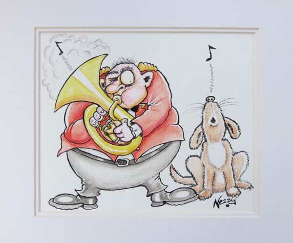 Original Artwork - Euphonium in red band jacket with howling dog