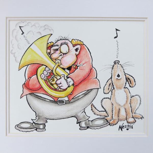Original Artwork - Euphonium in red band jacket with howling dog