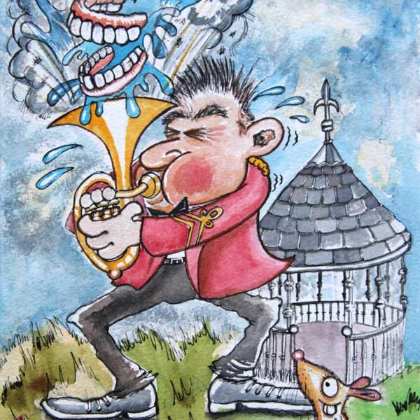 Original Artwork - Horn / Baritone Brass Band Player 'Going for it' in Red Band Jacket