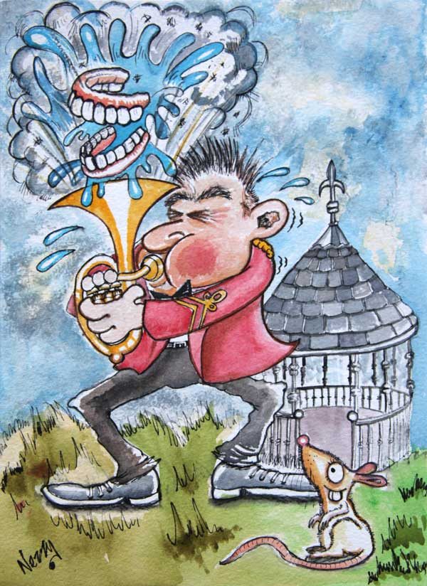 Original Artwork - Horn / Baritone Brass Band Player 'Going for it' in Red Band Jacket
