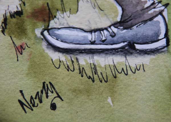 Original Artwork - Horn / Baritone Brass Band Player 'Going for it' in Red Band Jacket - Image 4