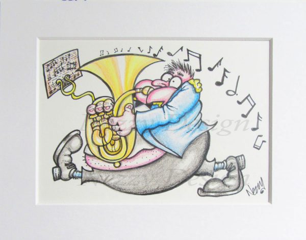 Signed Print - Marching Male Bass Player in Blue Jacket
