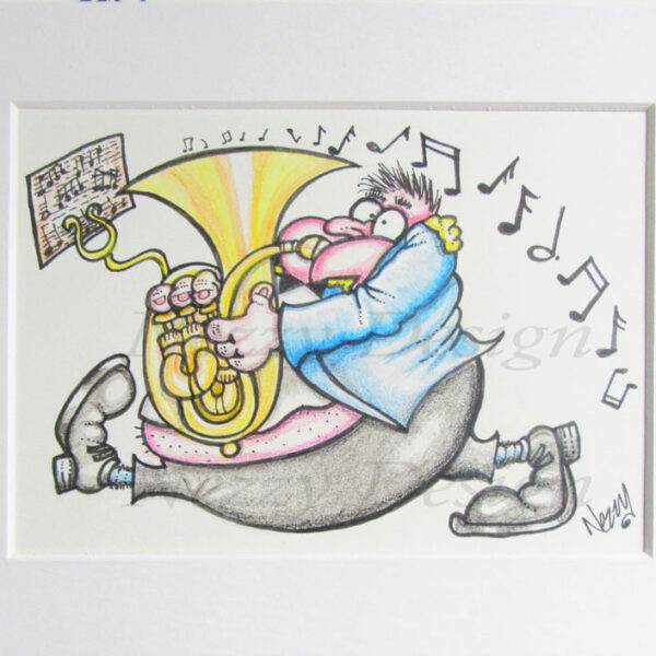 Signed Print - Marching Male Bass Player in Blue Jacket