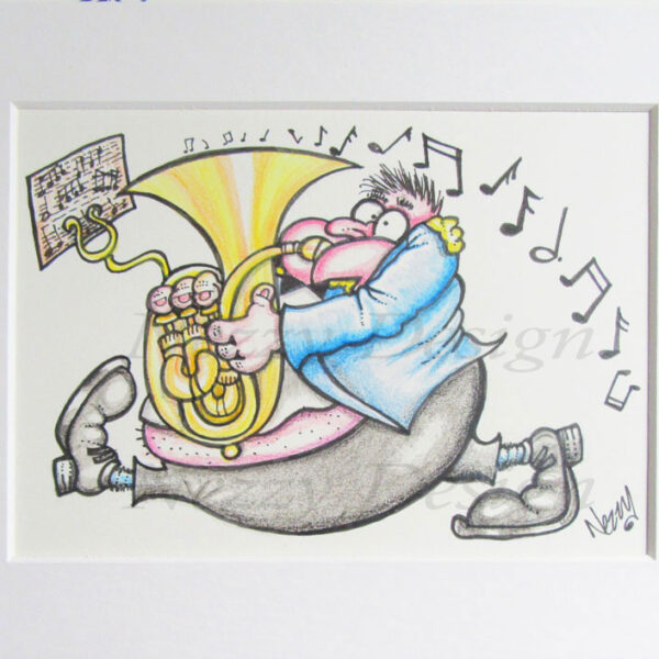 Signed Print - Marching Male Bass Player in Blue Jacket