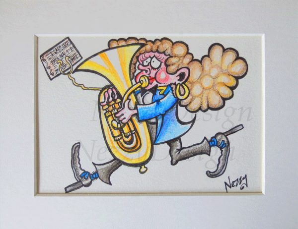 Original Artwork - Marching Lady Bass player in Blue Jacket