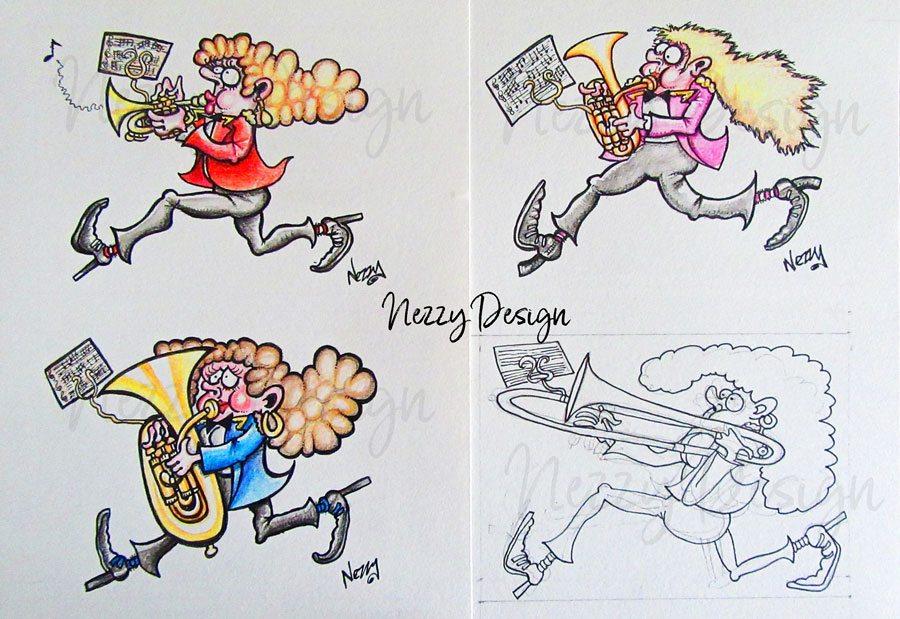 brass band lady player cartoons marching
