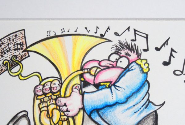 Signed Print - Marching Male Bass Player in Blue Jacket - Image 2