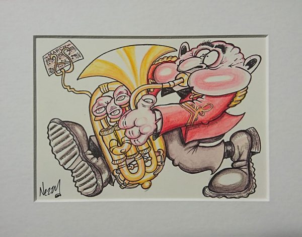 Enhanced Full Colour Print - Marching Bass Player in Red Jacket
