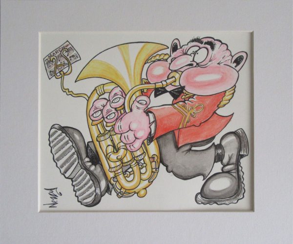 Original Artwork - Marching Bass Player in Red Jacket
