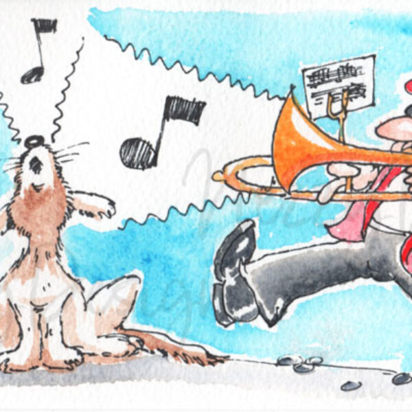 Original Artwork - Trombone and Howling Dog