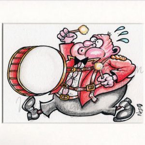 Signed Print - Marching Male Bass Drum Player in Red Jacket