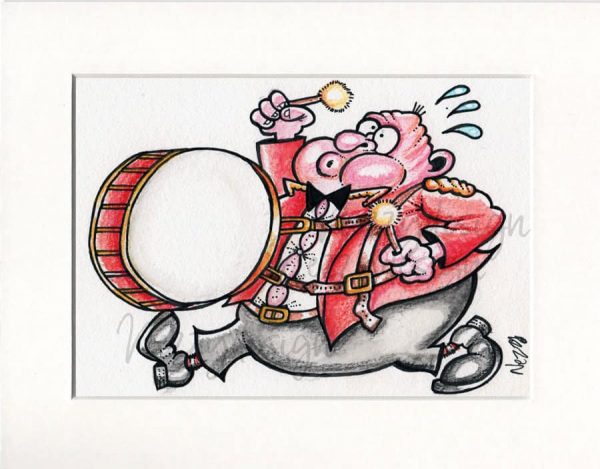 Original Artwork - Marching Male Bass Drum player in Red Jacket